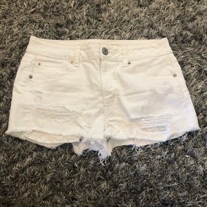 AE white denim shorts
